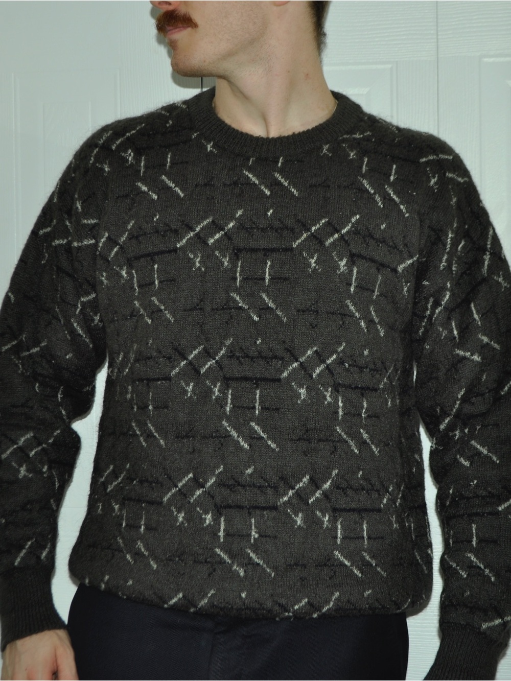 Men's Dark Gray Patterned Crewneck Sweater